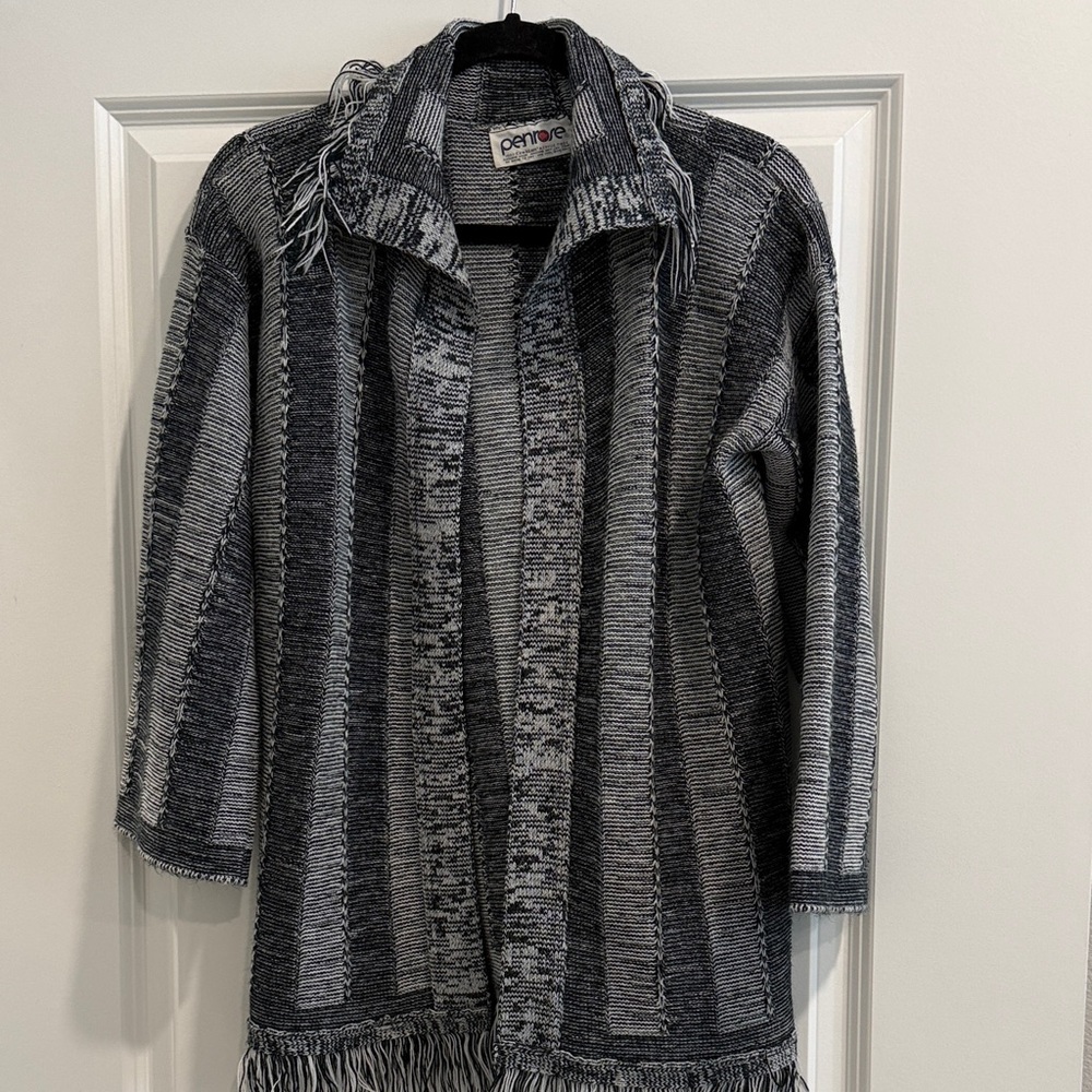 Penrose vintage  Striped Gray Cardigan sz m